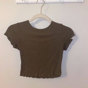 Green/Khaki stretchy crop top. Size Small